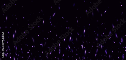 Purple fire sparks, abstract glowing embers, heat sparkles, flying flame cinder, bokeh fire texture. Vector illustration.