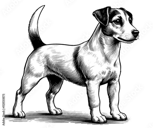 Hand drawn Cute Jack Russell dog in full-body, vector sketch isolated on white background.	