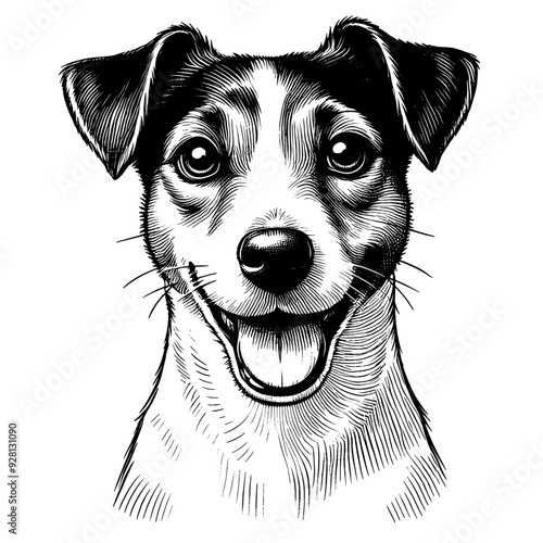 Hand drawn cute Jack Russell portrait, vector sketch isolated on white background.	