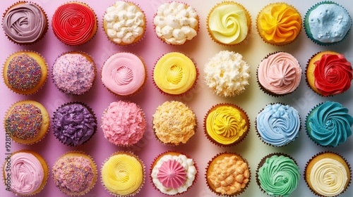 Colorful Array of Cupcakes: A Vibrant and Tasty Assortment of Unique Designs