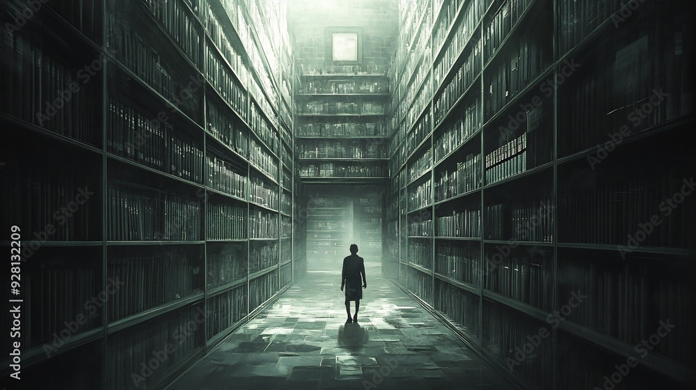 The Silent Library: A Solitary Figure Amidst Stacks of Knowledge The Silent Library: A Solitary Figure Amidst Stacks of Knowledge