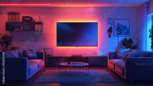 Wallpaper Mural modern living room interior with TV screen Torontodigital.ca