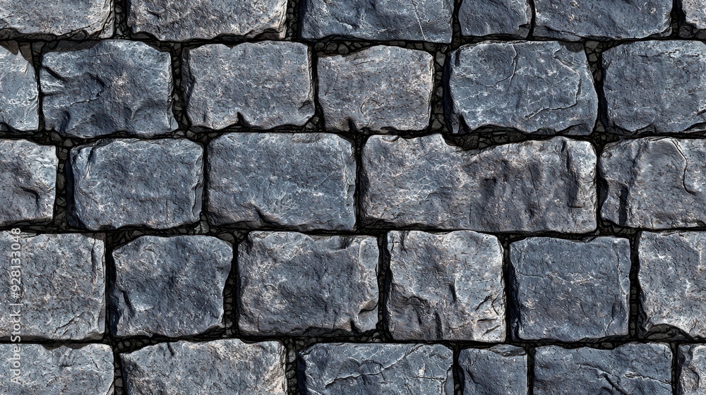 Fototapeta premium Close-Up View of Grey Stone Brick Wall Texture with Rough Surface