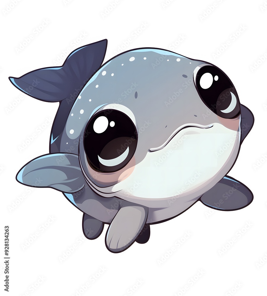 Naklejka premium Cute Blue Fish with Big Eyes and Simple Lines
