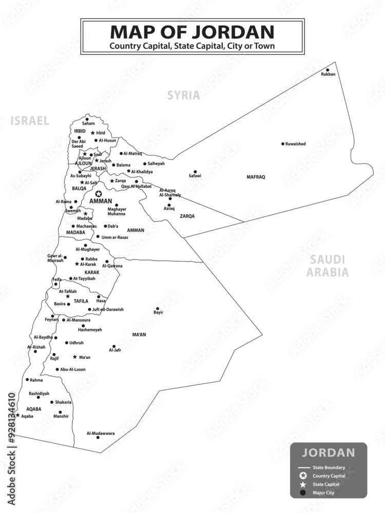 Obraz premium Geography politics map of countries. Map of country with capital, state capital and major city.