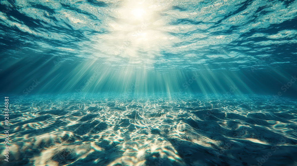 Underwater Serenity with Sunlight Rays Penetrating the Calm Ocean Surface at Daytime Underwater Serenity with Sunlight Rays Penetrating the Calm Ocean Surface at Daytime