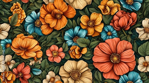 Wallpaper Mural Vibrant Colorful Floral Pattern with Mixed Flowers and Green Leaves Torontodigital.ca