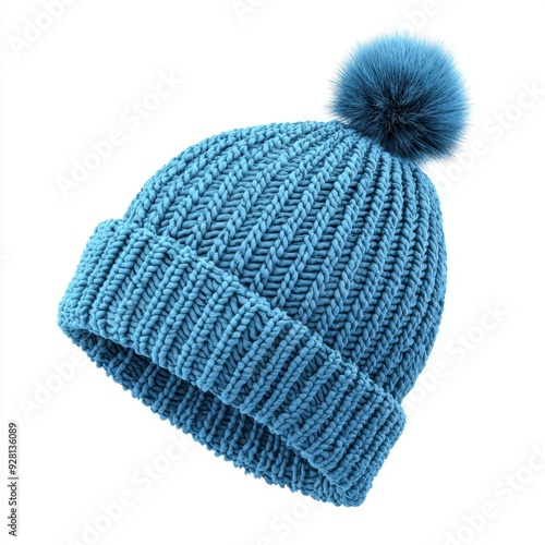 Bright Blue Knitted Hat with Pom-Pom for Winter Warmth and Style