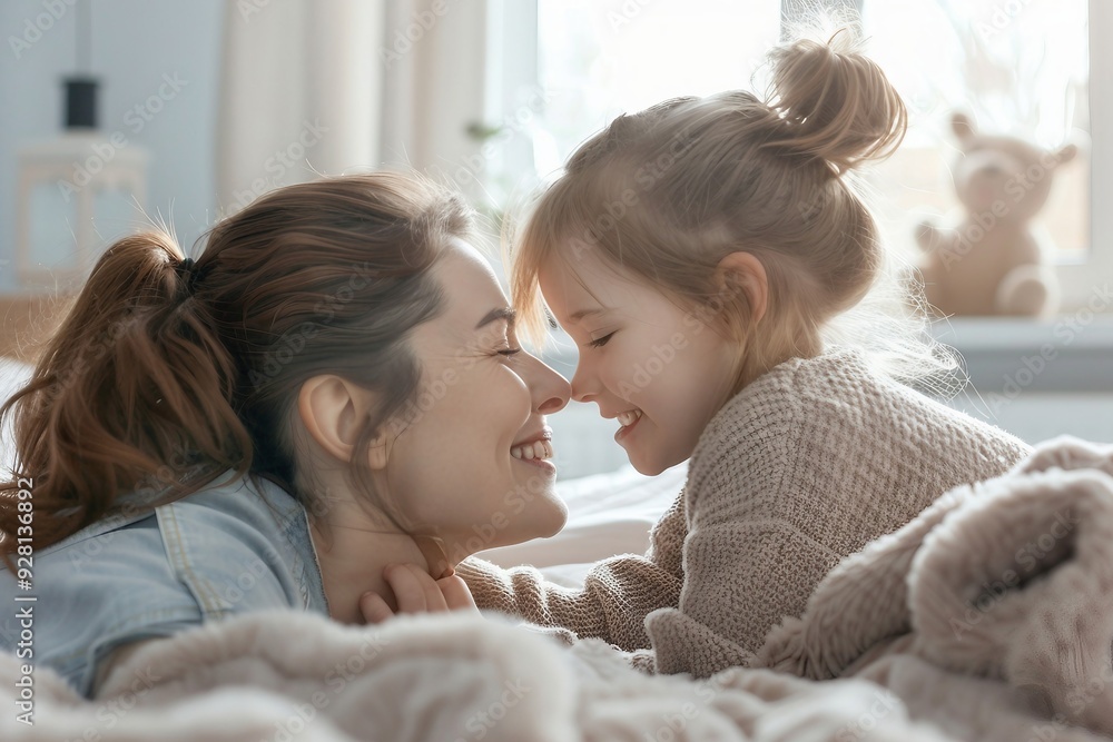 Mother and Daughter Sharing a Tender Moment in Bed Mother and Daughter Sharing a Tender Moment in Bed