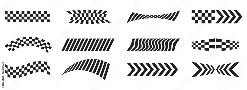 Checkered flag car sport race element. Sports racing black and white vector illustration set Checkered flag car sport race element. Sports racing black and white vector illustration set