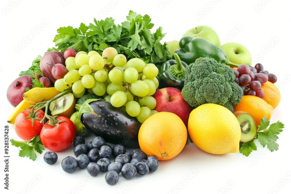 Assortment of Fresh Fruits and Vegetables with Green Parsley Assortment of Fresh Fruits and Vegetables with Green Parsley