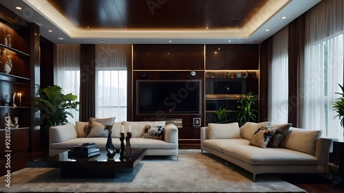 Wallpaper Mural living room with fireplace Torontodigital.ca