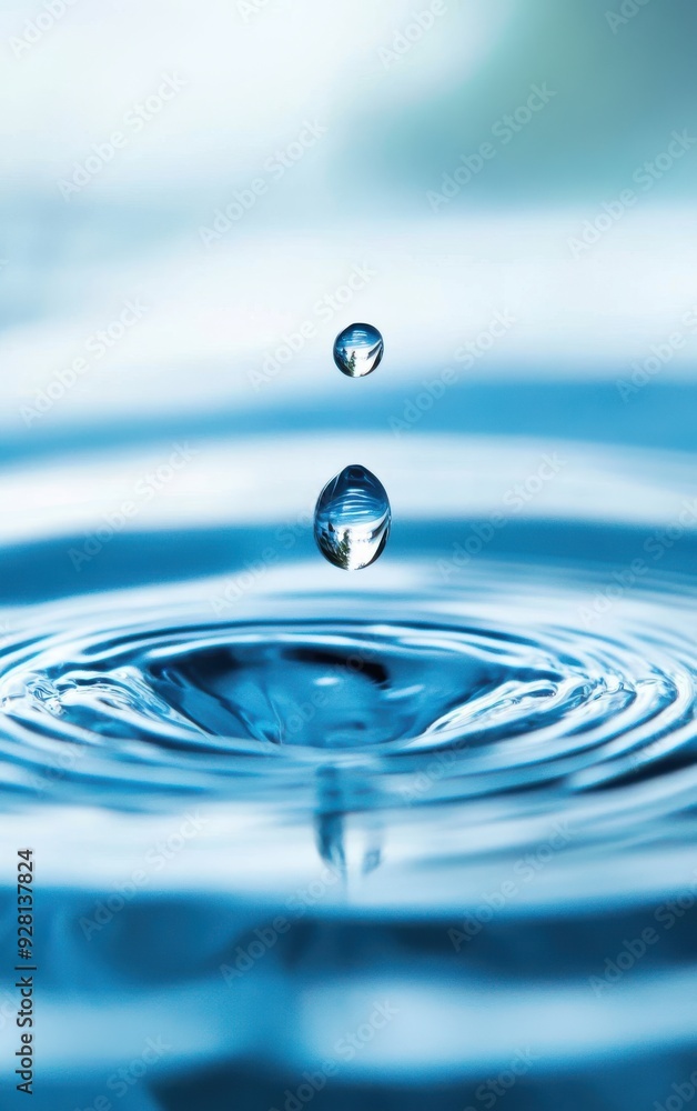 A close-up of a water droplet creating ripples in a serene blue water surface, showcasing elegance and tranquility in nature. A close-up of a water droplet creating ripples in a serene blue water surface, showcasing elegance and tranquility in nature.