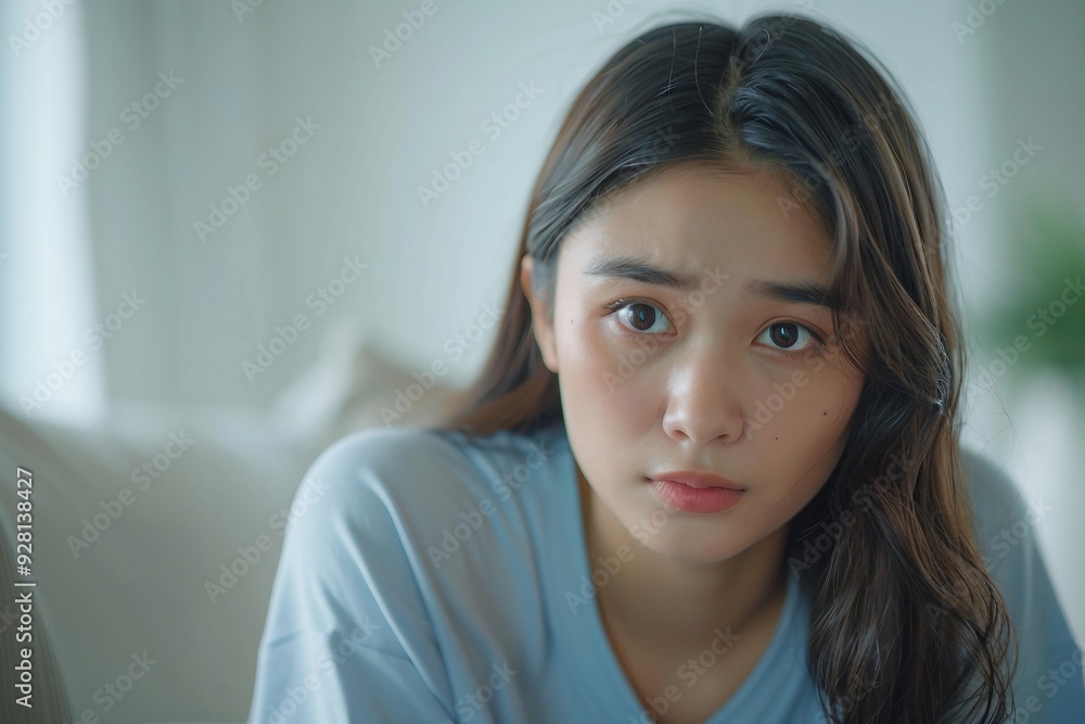 Young Woman with Sad Expression Looking at Camera Young Woman with Sad Expression Looking at Camera