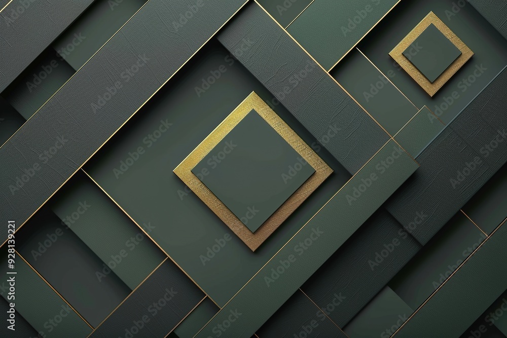 Abstract green and gold geometric pattern with textured squares. Abstract green and gold geometric pattern with textured squares.