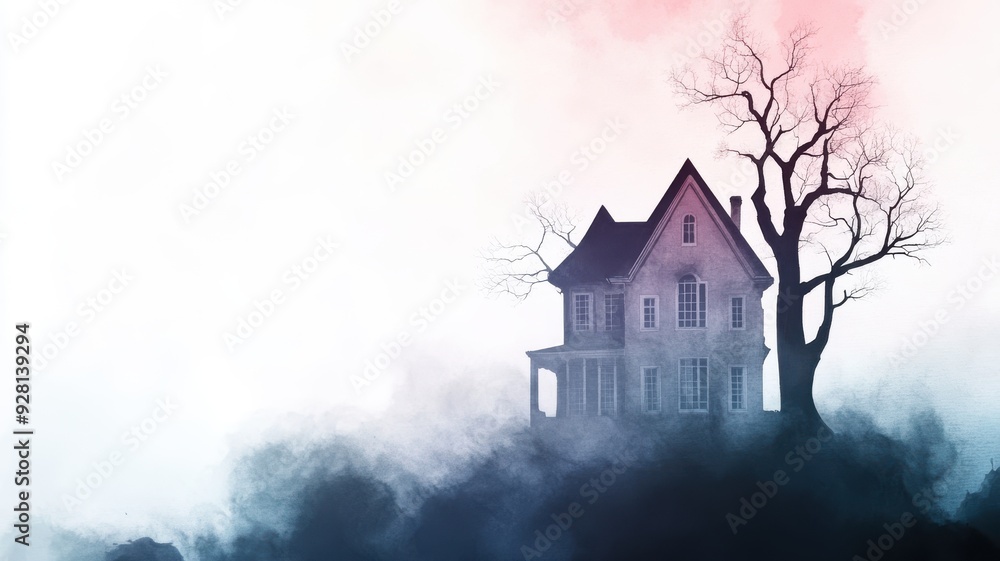 A mysterious house surrounded by fog and barren trees, evoking a sense of intrigue and solitude in a dreamlike atmosphere. A mysterious house surrounded by fog and barren trees, evoking a sense of intrigue and solitude in a dreamlike atmosphere.