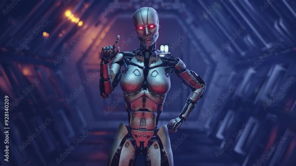 Scary Humanoid Robot cyborg Waging its Finger in a threatening manner refusing to obey commands 3D animation version 01 Scary Humanoid Robot cyborg Waging its Finger in a threatening manner refusing to obey commands 3D animation version 01
