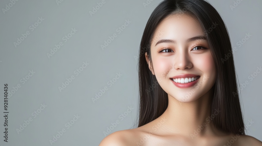 young woman with long, dark hair poses confidently in a bright, minimalist studio. Her radiant smile and natural beauty are emphasized by the simple white outfit she wears. young woman with long, dark hair poses confidently in a bright, minimalist studio. Her radiant smile and natural beauty are emphasized by the simple white outfit she wears.