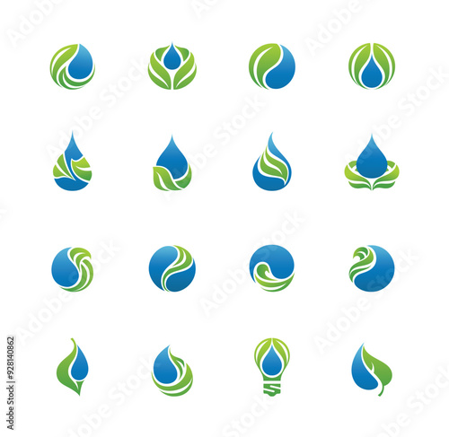 Leaf and Water Logo Set 