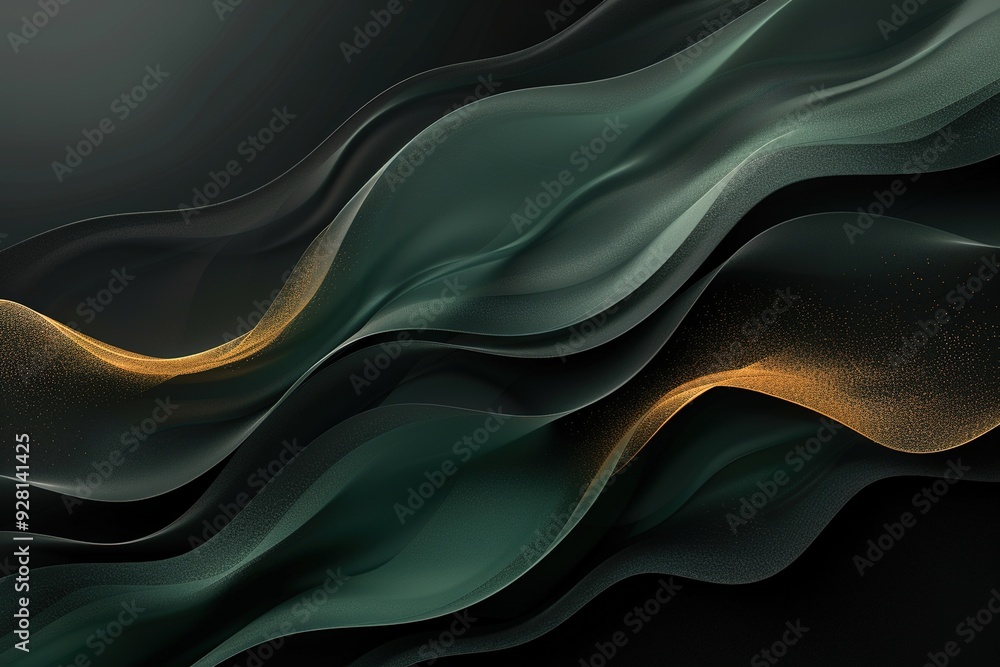 Abstract green and gold waves on a dark background. Abstract green and gold waves on a dark background.