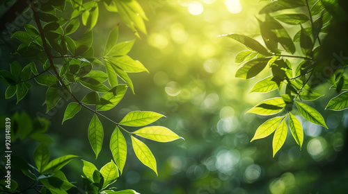 Serene Natural Greenery Backdrop with Subtle Sunlight Filtering, Calming Nature-Inspired Scene photo