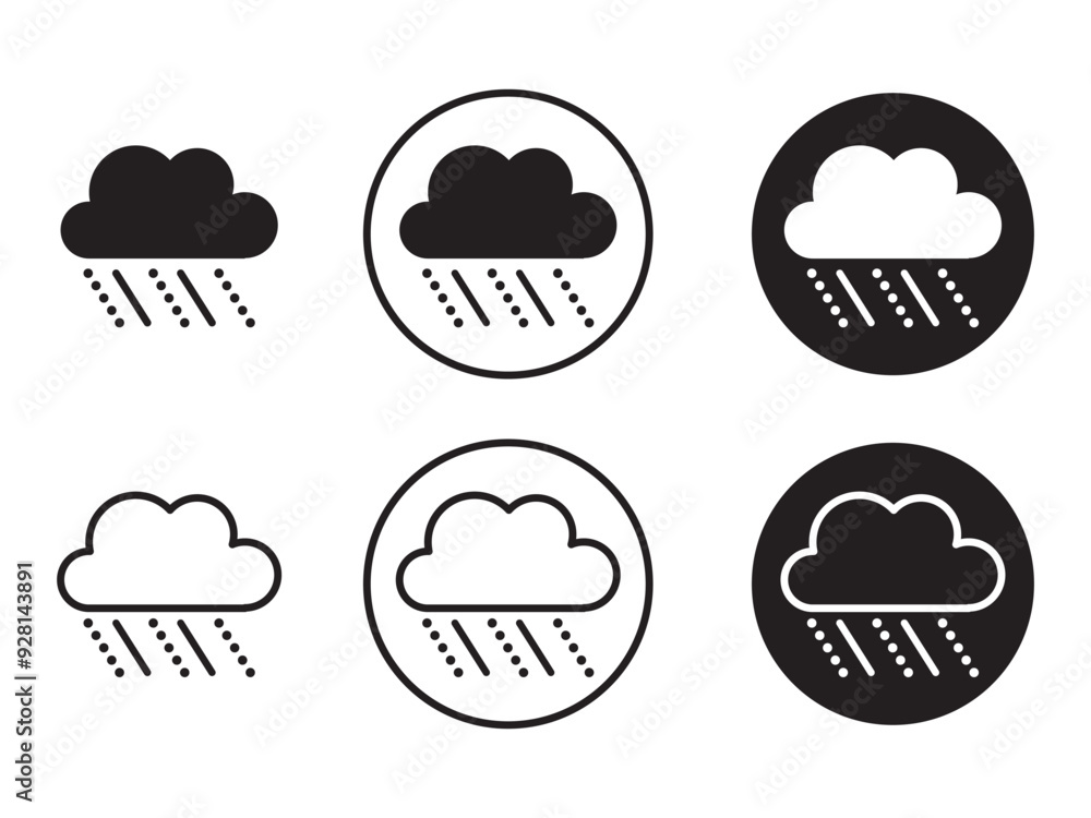 Cloud hail icon set. Winter snow fall weather vector symbol, rain fall ...