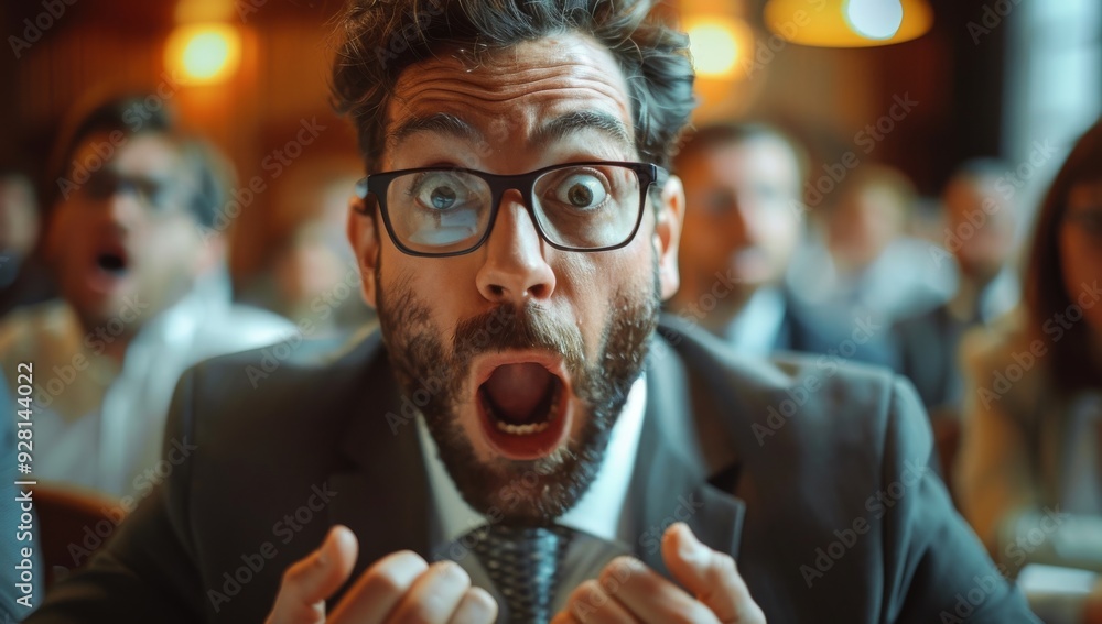 Man with Surprised Expression in a Business Meeting Man with Surprised Expression in a Business Meeting