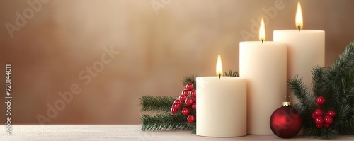 Traditional Christmas candles in a church setting, religious ambiance, 3D illustration