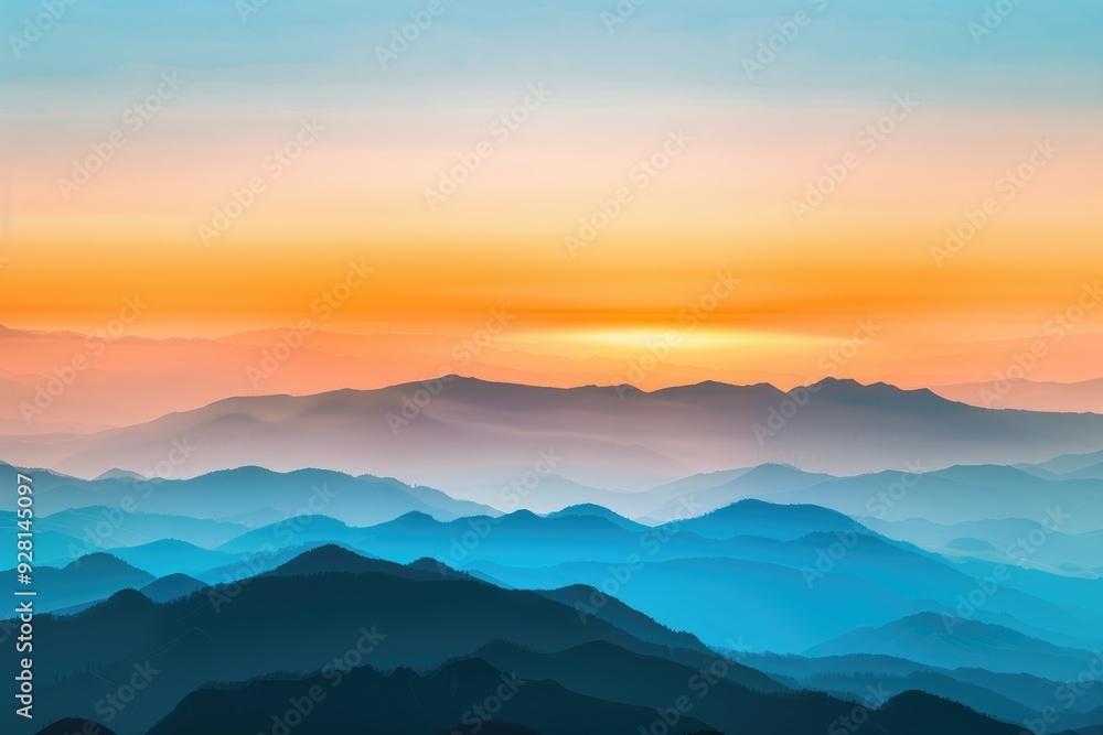 Silhouette of Layered Mountains Against Colorful Sunset Sky, Warm Hues Over Majestic Peaks Beneath Clear Blue Sky Background Silhouette of Layered Mountains Against Colorful Sunset Sky, Warm Hues Over Majestic Peaks Beneath Clear Blue Sky Background