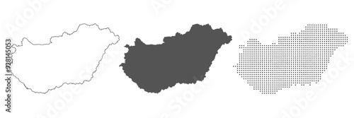 Hungary map vector in outline, grey color, dotted style.