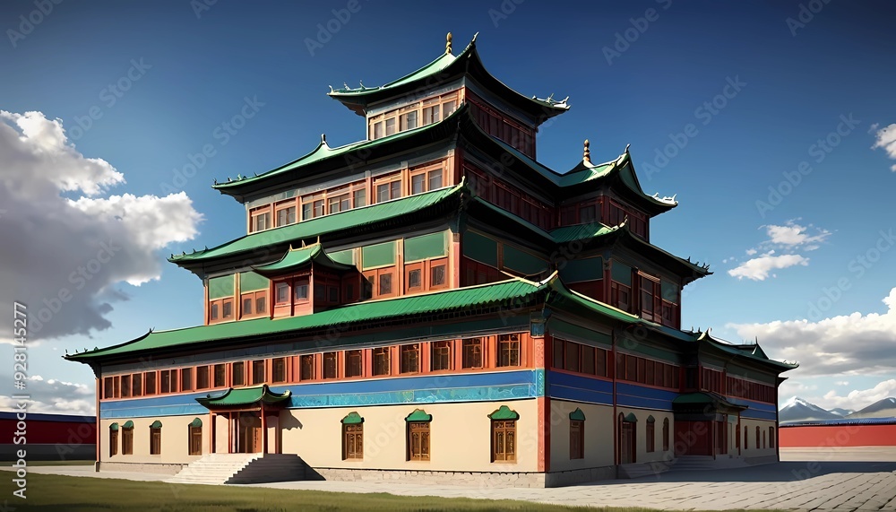 Fototapeta premium Illustration of the building of the Mongol Dinasty. Illustration of historical buildings. Generate AI