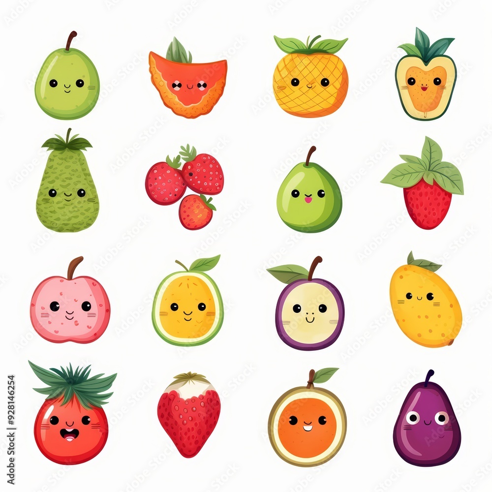 Cute cartoon fruit characters. Cute cartoon fruit characters.
