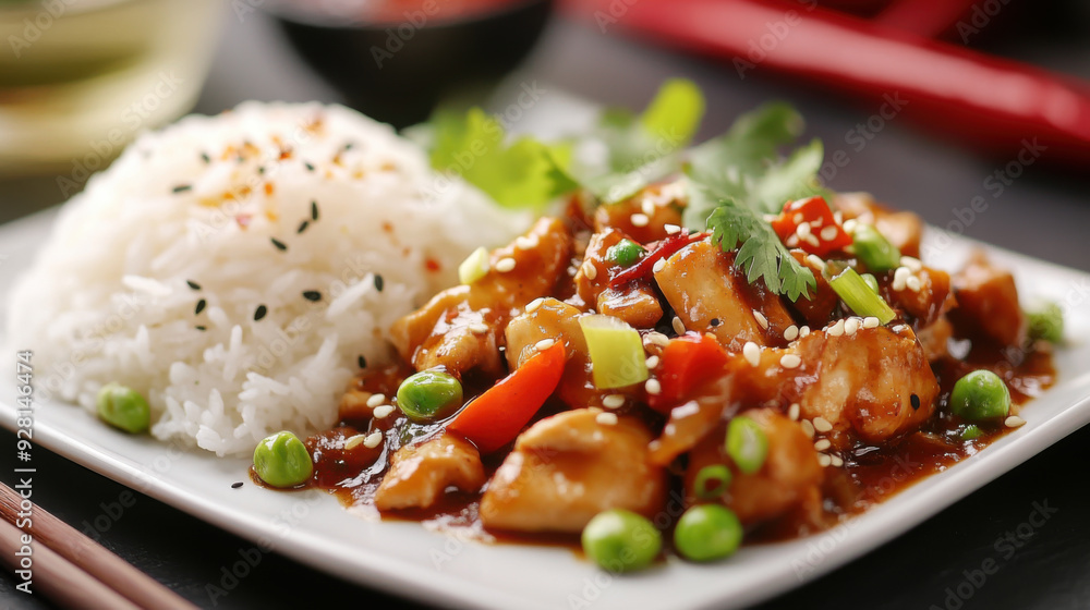 Spicy stir-fried pork and chicken with chili sauce. Spicy stir-fried pork and chicken with chili sauce.