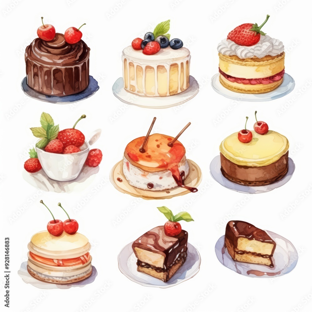 Assortment of Cakes with Berries and Chocolate Glaze. Assortment of Cakes with Berries and Chocolate Glaze.
