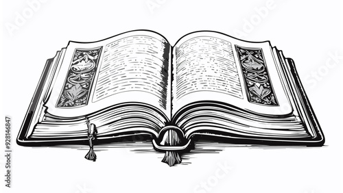 Open Ancient Book Sketch Style - Opened Bible Diary Education Study Harcover Wisdom Notebook Information Old Literature
