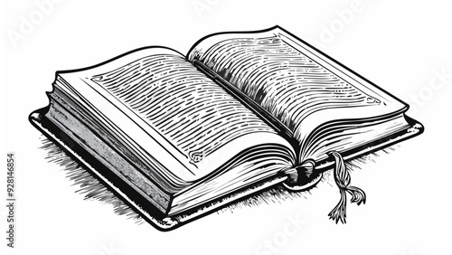 Open Ancient Book Sketch Style - Opened Bible Diary Education Study Harcover Wisdom Notebook Information Old Literature
