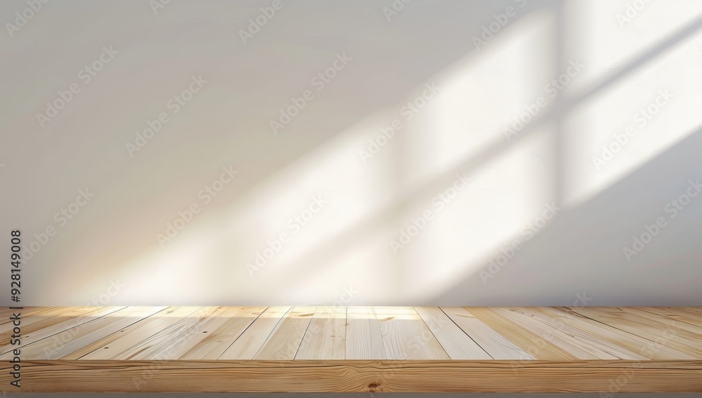 Obraz premium Wooden Tabletop With Sunlight Shining Through Window