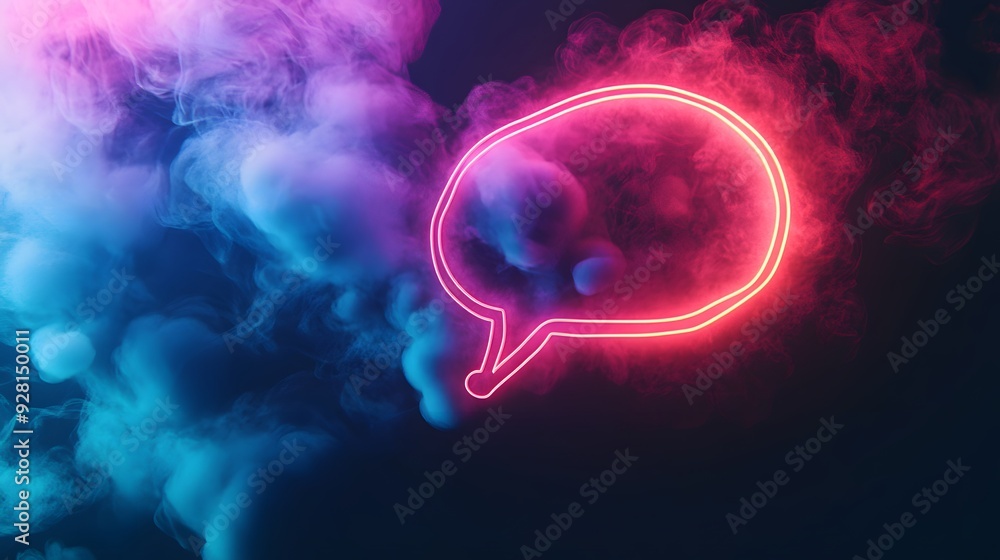 Neon Speech Bubble in Pink and Blue Smoke Neon Speech Bubble in Pink and Blue Smoke