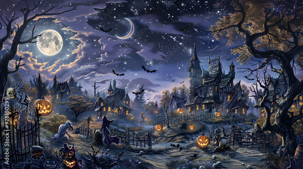 ハロウィン夜の魔法の城と幽霊 ハロウィン夜の魔法の城と幽霊