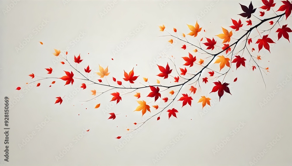 An autumnal illustration showcasing a tree branch with a variety of leaves in red, orange, and yellow hues. An autumnal illustration showcasing a tree branch with a variety of leaves in red, orange, and yellow hues.