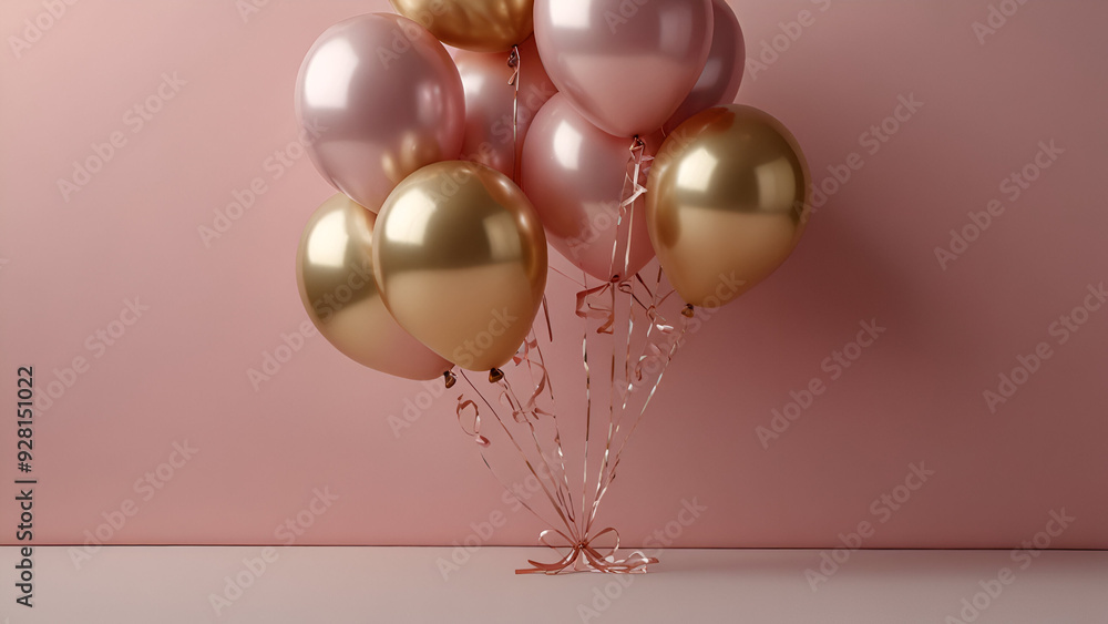 Pink gold foil balloons on a pastel pink background
Pink gold foil balloons on a pastel pink background