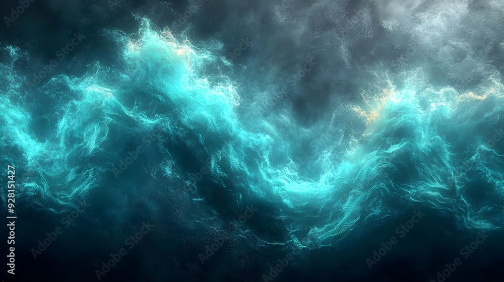 Fototapeta premium Captivating Neon-Infused Electric Teal Wave Over Gritty Grayscale Gradient Surface