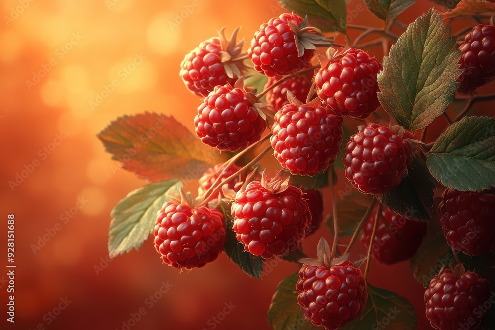 Realistic Close-Up of Berries with blurred Dark Orange Background Realistic Close-Up of Berries with blurred Dark Orange Background