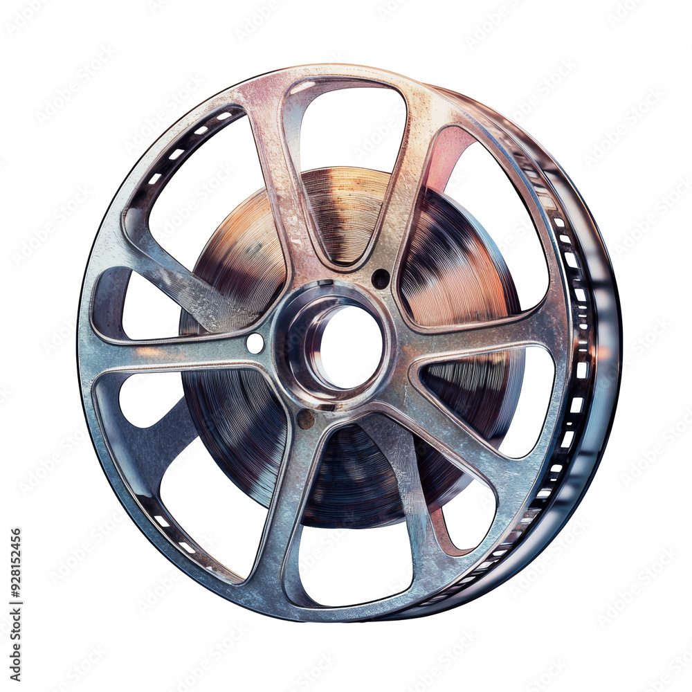 Obraz premium Vintage film reel with scratches and wear.