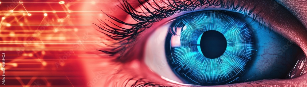 striking blue eye surrounded by vibrant digital patterns, showcasing beauty and technology in harmony. striking blue eye surrounded by vibrant digital patterns, showcasing beauty and technology in harmony.