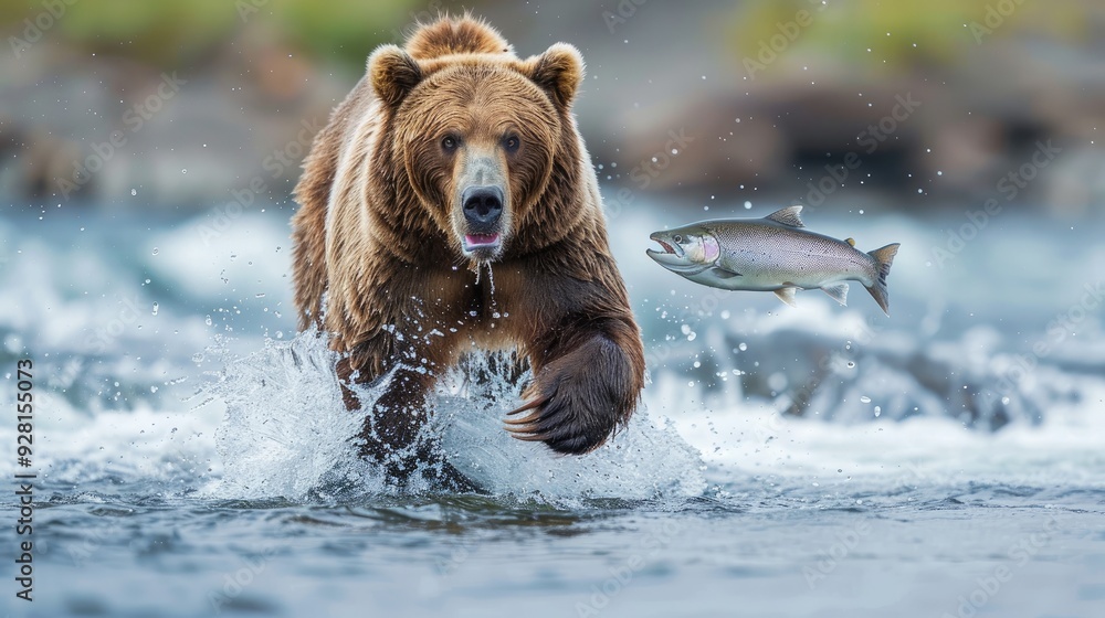 portrait bear in the river fish hunting portrait bear in the river fish hunting