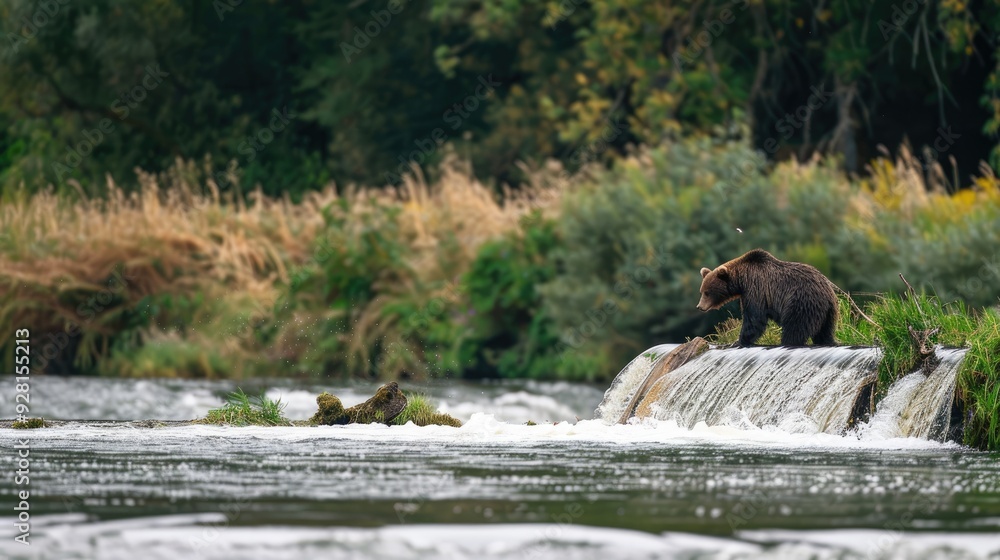 Fototapeta premium portrait bear in the river fish hunting