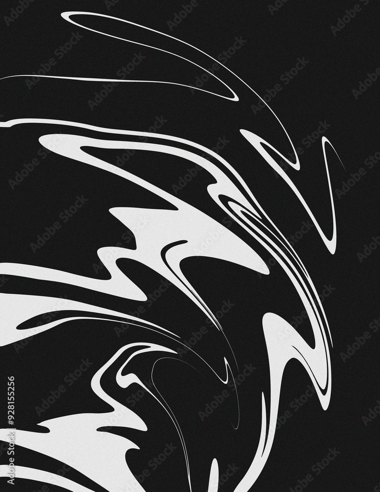 Obraz premium Liquid dynamic grainy texture, Black and white poster design with liquid and curve lines, Futuristic cover set. Letter size. Ideal for banner, flyer, invitation, business card.