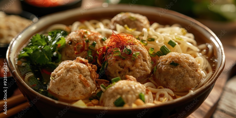 Bakso Indonesian Meatball Delight with Noodles and Vegetables in Flavourful Broth Bakso Indonesian Meatball Delight with Noodles and Vegetables in Flavourful Broth