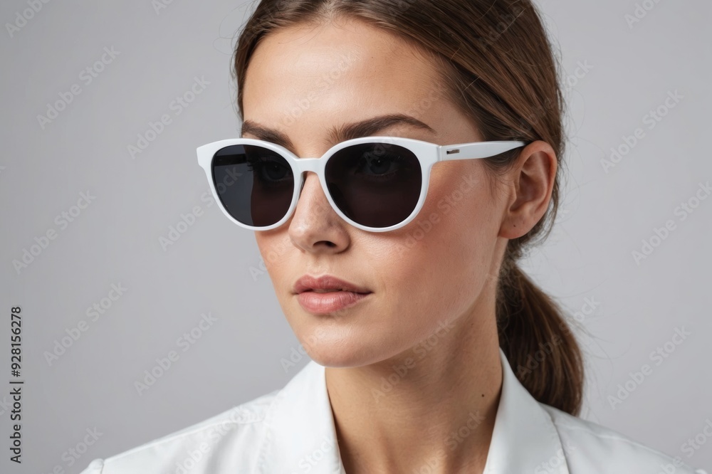 Fashion woman portrait wearing sunglasses on white background Fashion woman portrait wearing sunglasses on white background